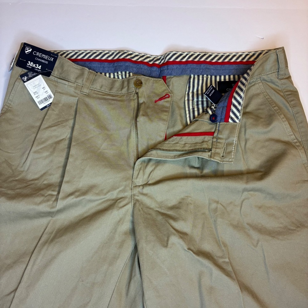 Cremieux Chambers Men's 38x34 Chino Pants Pleated Khaki 100% Cotton NWT Casual